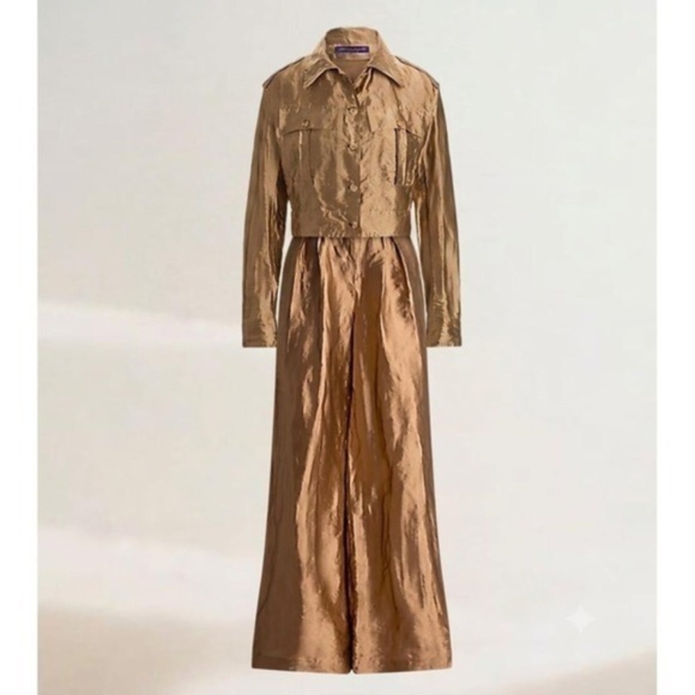 Ralph Lauren Collection Gold Metallic Organza‎ Jacket Wide Leg Pants Set 8 NWOT